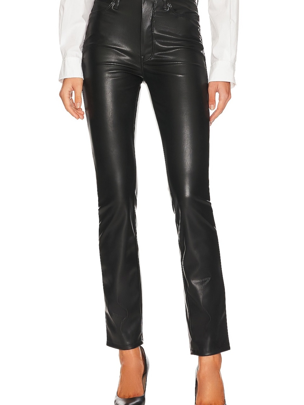 Mother Dazzler Skimp Black Leather Pants